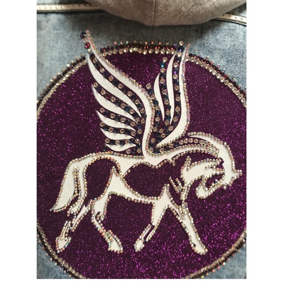 Pegasus Embellished Jean Jacket Hooded Sweatshirt - Picture 4 of 7